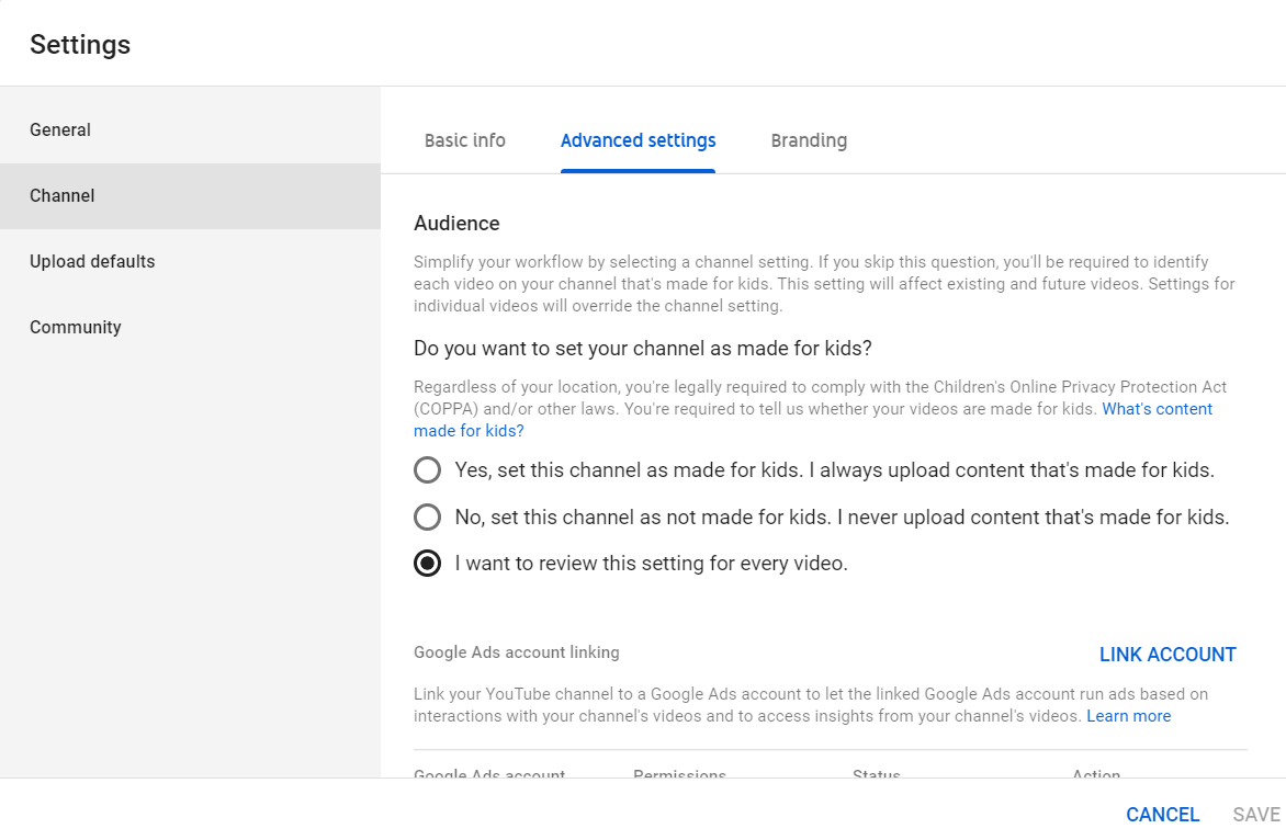 תוכן לילדים - איך להגדיר תוכן המיועד לילדים ביוטיוב ברמת הערוץ